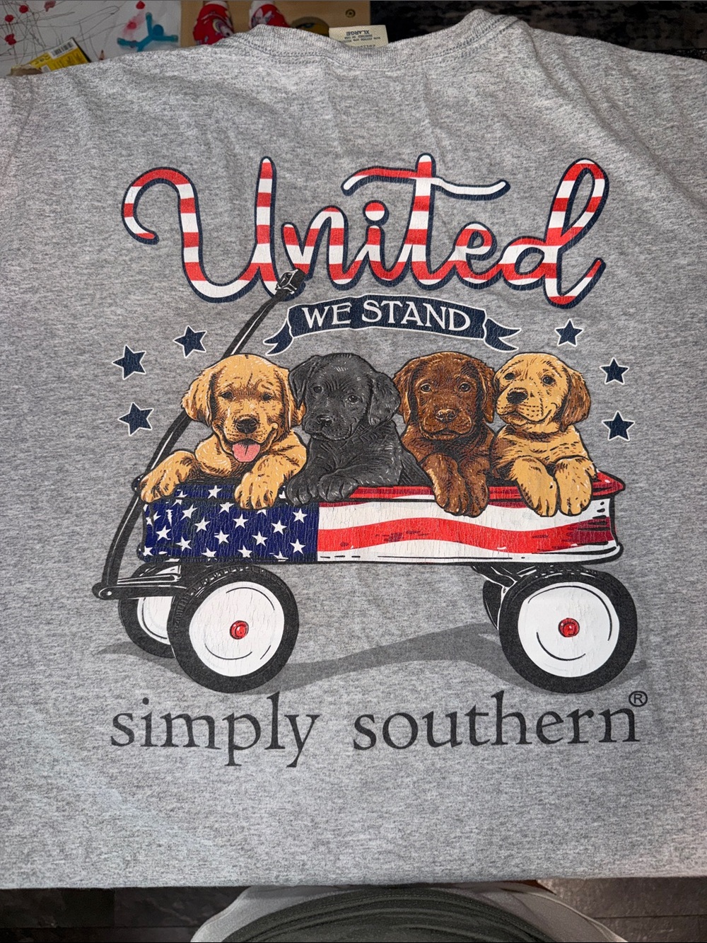 Simply Southern Grey Tee with Patriotic Puppies